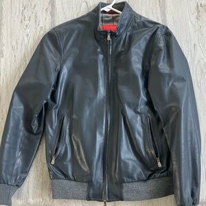 ISAIA leather jacket - SMALL - gray leather -
